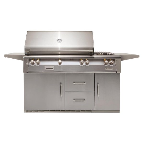 Alfresco ALXE 56-Inch Freestanding Propane Deluxe Grill On Refrigerated Cart With Sear Zone, Rotisserie, And Side Burner in Signal Gray - ALXE-56SZR-LP-S7004
