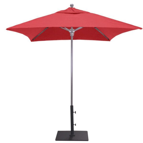 Galtech 6 X 6 Ft. Square Aluminum Patio Market Umbrella W/ Push Lift - Silver Frame W/ Sunbrella Canvas Jockey Red Canopy