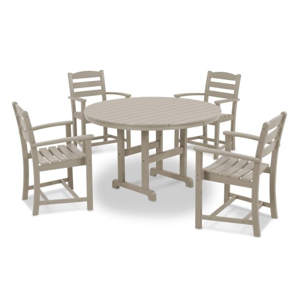 POLYWOOD La Casa Cafe 5 Piece Round Farmhouse Arm Chair Dining Set - Sand