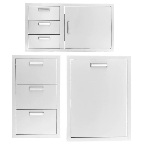 BBQGuys Signature 3-Piece 39-Inch Door & Triple Drawer Combo Outdoor Kitchen Storage Package - Contempo - BBQ-350H-DDC-39-T-3PC