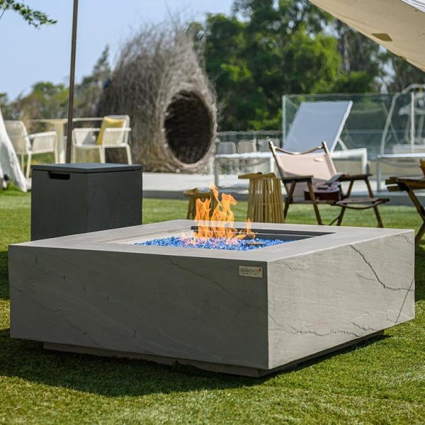 Capertee 40 Inch Square Concrete Natural Gas Fire Pit Table in Gray by Elementi