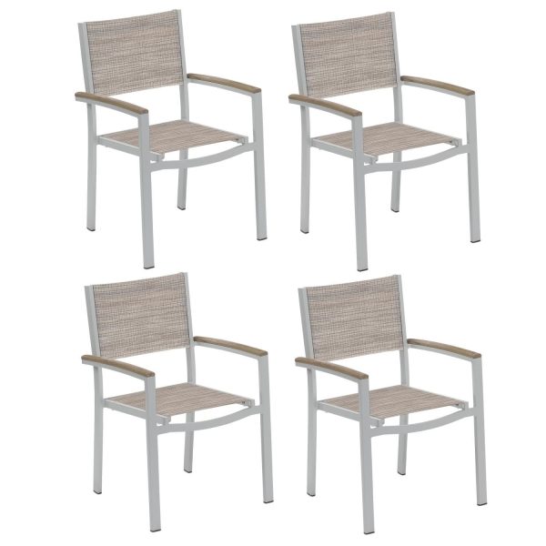 Travira 4 Piece Aluminum Patio Dining Arm Chair Set W/ Tekwood Vintage Arm Caps By Oxford Garden - Bellows Sling