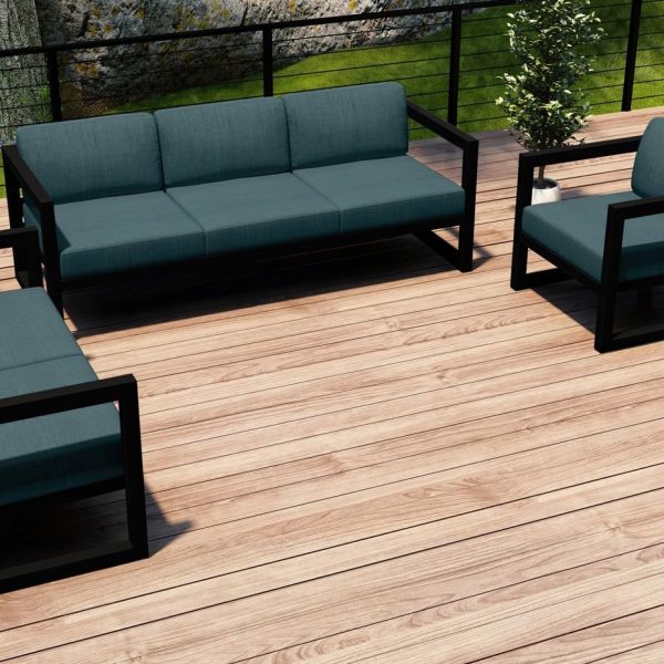 Misty Cove 3 Pc Aluminum Seating Set w/ Sofa in Black/Cast Lagoon by Lakeview Outdoor Designs