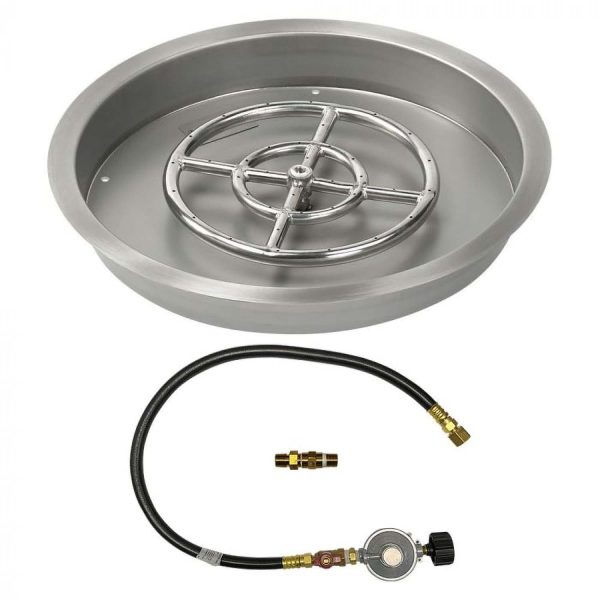 BBQGuys Signature 19 Inch Stainless Steel Round Drop-In Pan W/Match Light Kit - 12 Inch Ring - Propane