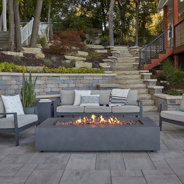 Elysian 70 Inch Rectangular Powder Coated Steel Natural Gas Fire Pit Table in Weathered Slate by Lakeview Outdoor Designs (Ships Propane w/ Conversion Kit)