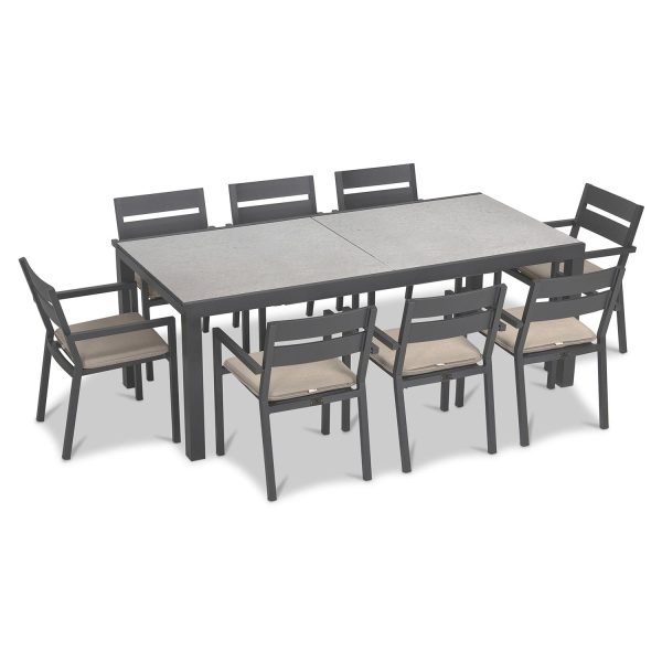 Calm Bay 9 Pc Extendable Aluminum Dining Set in Slate/Concrete/Canvas Flax by Lakeview Outdoor Designs