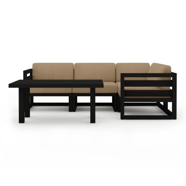 Misty Cove 5 Pc Aluminum Seating Set w/ Sectional & Classic Chat Table in Black/Heather Beige by Lakeview Outdoor Designs
