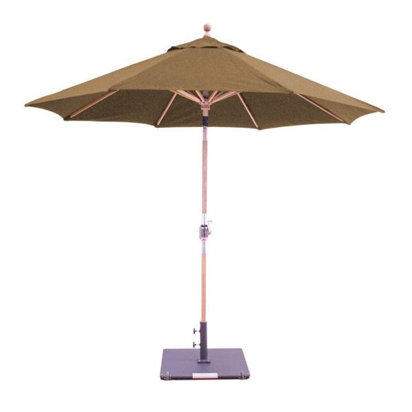Galtech 9 Ft. Octagonal Teak Patio Market Umbrella W/ Crank Lift And Rotational Tilt - Sunbrella Canvas Teak Canopy