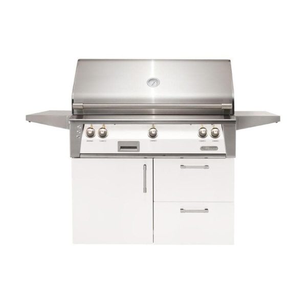 Alfresco ALXE 42-Inch Freestanding Propane Grill On Deluxe Cart With Sear Zone And Rotisserie in Signal White Matte - ALXE-42SZCD-LP-SM9003