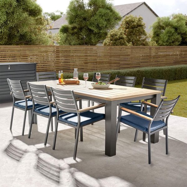 Elba 9 Pc Aluminum/Teak Dining Set in Spectrum Indigo By KETTLER