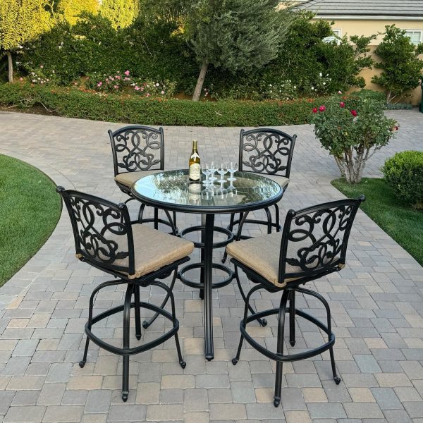 Santa Monica 5 Pc Cast Aluminum Dining Set in Antique Bronze By Darlee