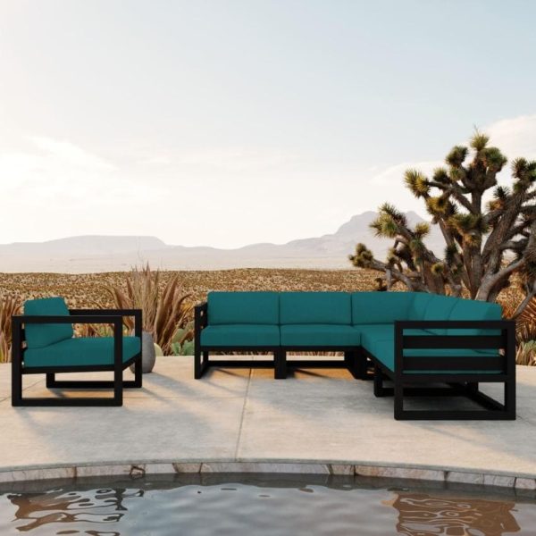 Misty Cove 6 Pc Aluminum Seating Set w/ Sectional in Black/Spectrum Peacock by Lakeview Outdoor Designs