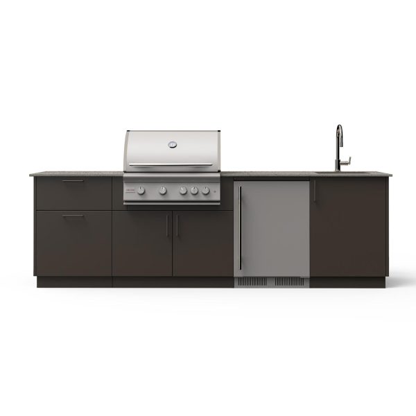 Blaze Golden Hour 10-Ft Outdoor Kitchen Island w/ 32-Inch LTE+ Natural Gas Grill, Fridge, Sink in Architectural Bronze w/ Keon Countertop