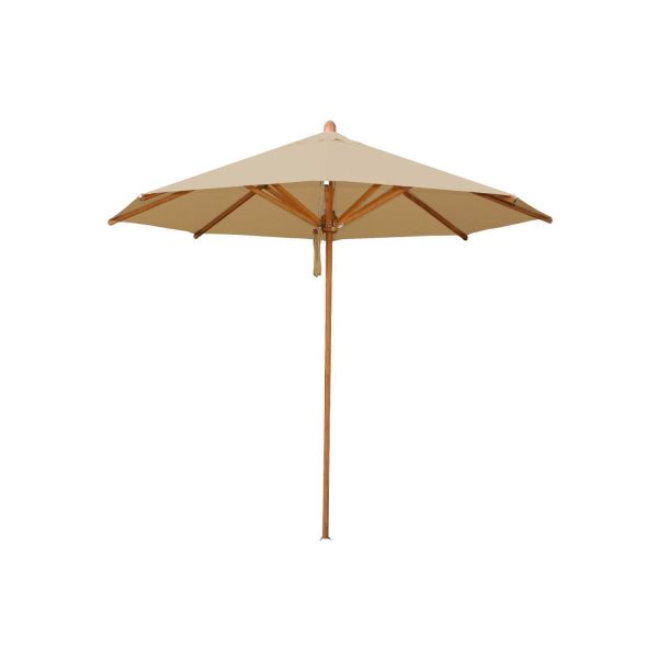 Bambrella 8.5 Ft. Octagonal Bamboo Levante Market Umbrella Set w/ 66 Lb. Through The Table Base in Harvest Wheat