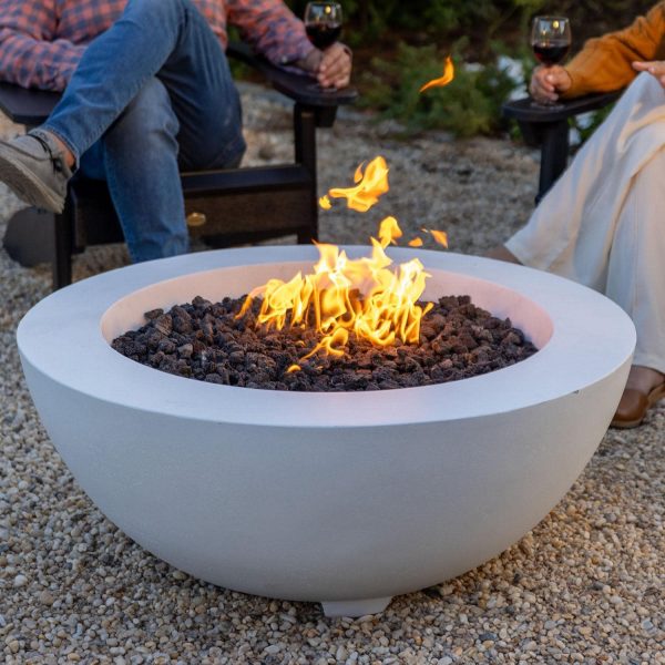 Valley Bay 6 39 Inch Round GFRC Natural Gas Fire Bowl in Ultra White by Lakeview Outdoor Designs