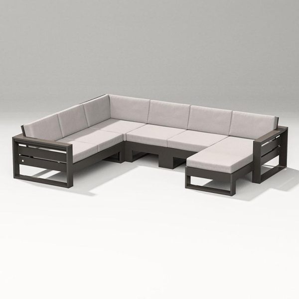 Latitude 5 Person Sectional Sofa w/ Right Chaise in Vintage Coffee/Dune Burlap By PW Designer Series