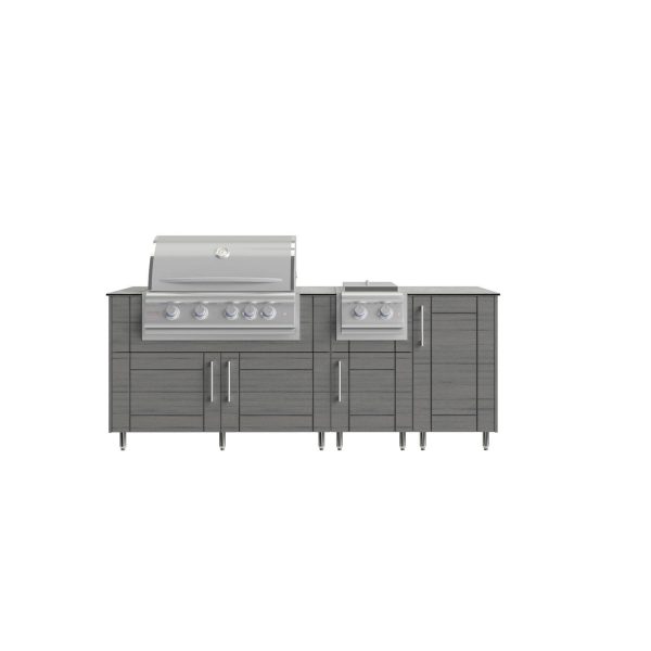 WeatherStrong Abaco 7 Ft Outdoor Kitchen Island w/ Blaze Natural Gas Grill & Side Burner in Dark Ash/Glacier Frost