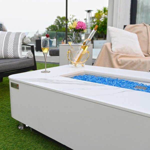 Crossview 62 Inch Rectangular Concrete Natural Gas Fire Pit Table in White by Lakeview Outdoor Designs