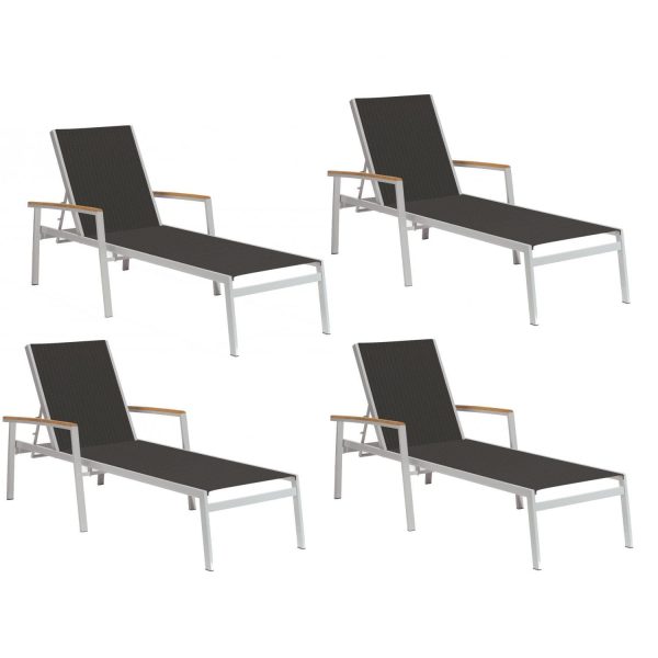 Travira 4 Pc Aluminum Chaise Lounge Set w/ Vintage Tekwood Arm Caps in Flint/Black by Oxford Garden