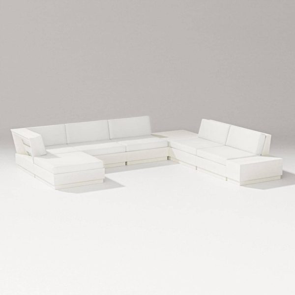 Elevate 8 Pc Recycled Plastic Sectional Seating Set in Vintage White/Natural Linen By PW Designer Series