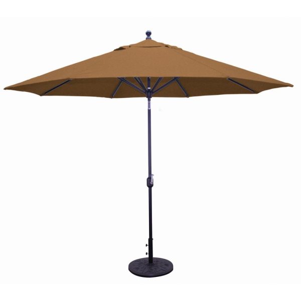 Galtech 11 Ft. Octagonal Aluminum Patio Market Umbrella W/ Crank Lift And Deluxe Auto Tilt - Black Frame W/ Sunbrella Canvas Teak Canopy