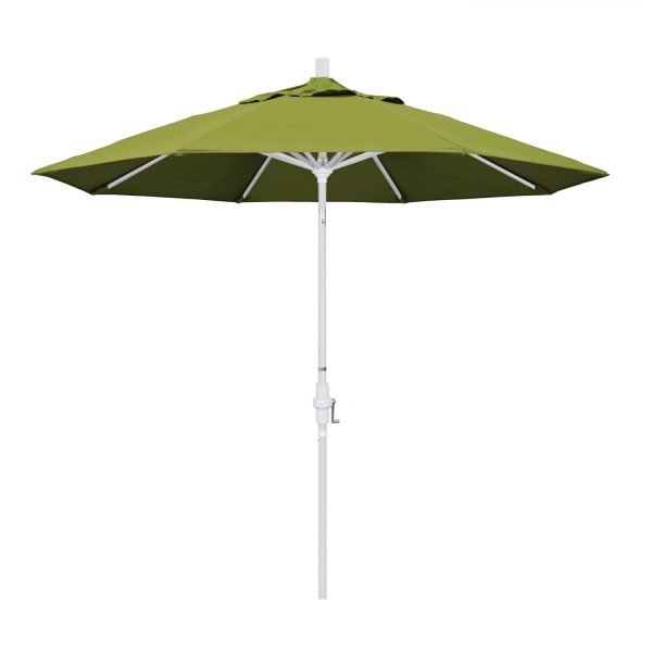 California Umbrella 9 Ft. Octagonal Aluminum Collar Tilt Patio Umbrella W/ Crank Lift & Aluminum Ribs - Matted White Frame / Olefin Kiwi Canopy