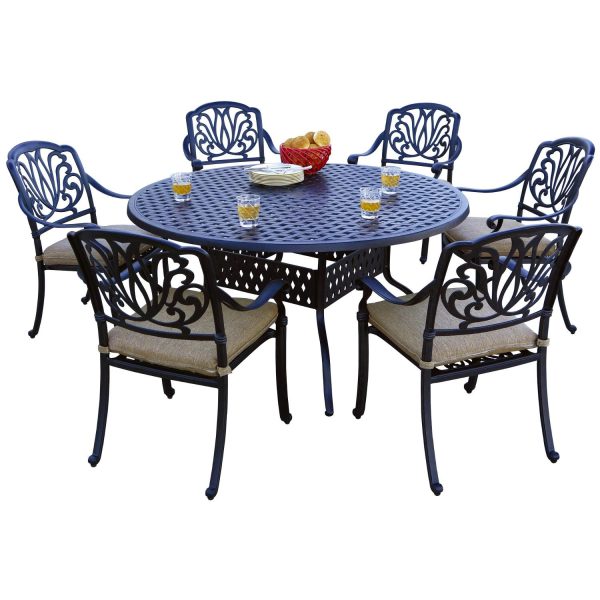 Elisabeth 7 Pc Cast Aluminum Dining Set w/ 60 Inch Series 30 Table in Antique Bronze/Sesame by Darlee