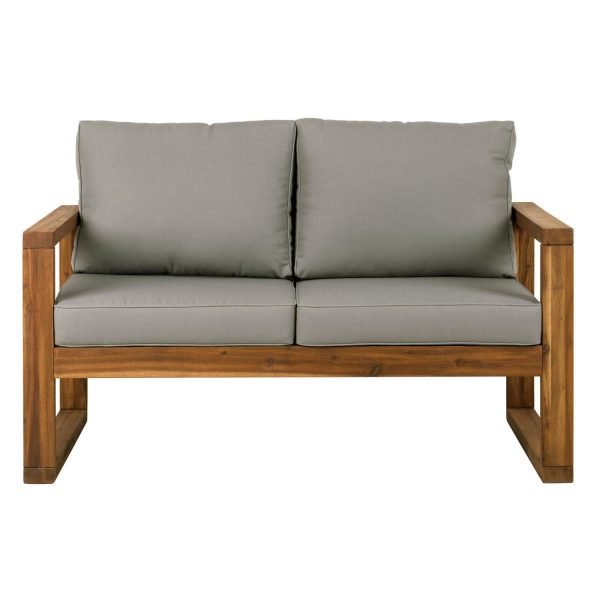 Window Bay Acacia Loveseat in Natural Wood/Gray by Ultimate Patio