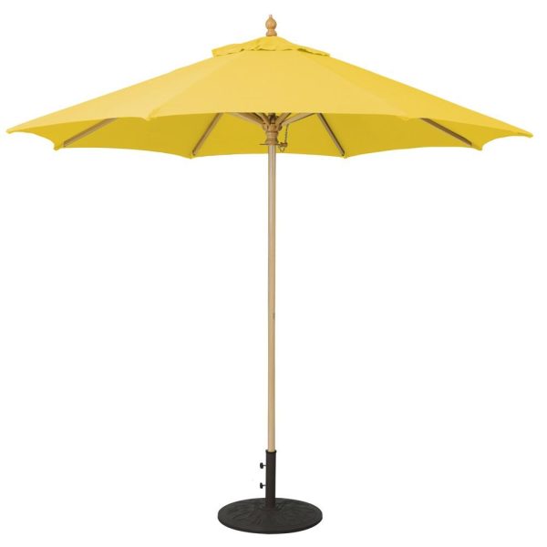 Galtech 9 Ft. Commercial Octagonal Hardwood Patio Market Umbrella W/ Push Lift - Light Wood W/ Sunbrella Canvas Sunflower Yellow Canopy