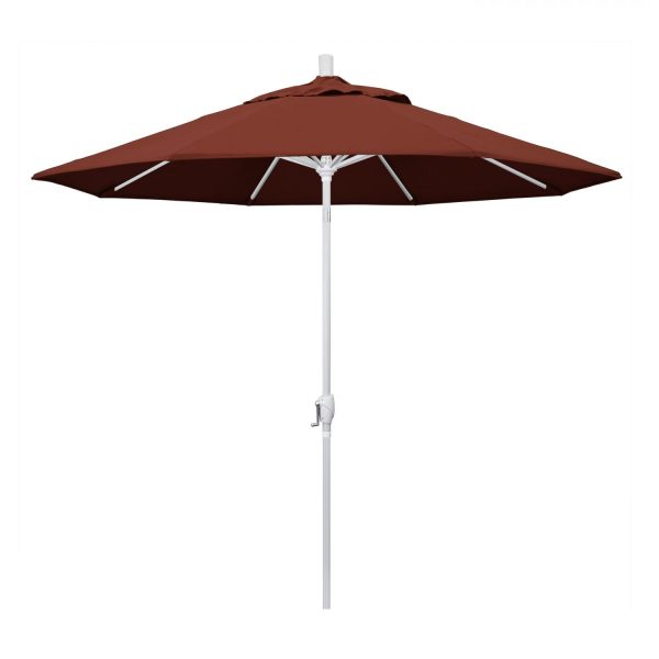 California Umbrella 9 Ft. Octagonal Aluminum Push Button Tilt Patio Umbrella W/ Crank Lift & Aluminum Ribs - Matted White Frame / Sunbrella Canvas Henna Canopy