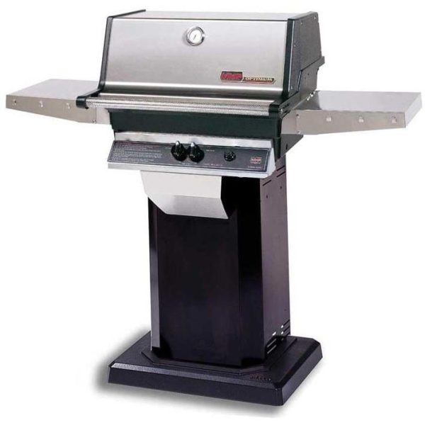 MHP TJK2 Propane Gas Grill With SearMagic Grids On Black Patio Base