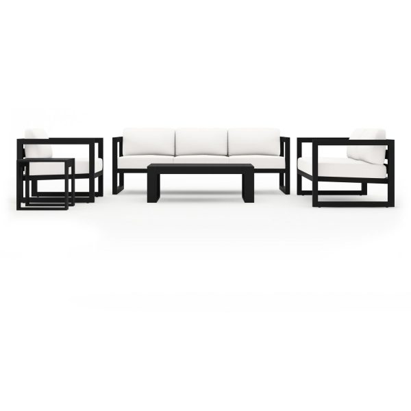 Misty Cove 5 Pc Aluminum Seating Set w/ Sofa in Black/Canvas Natural by Lakeview Outdoor Designs