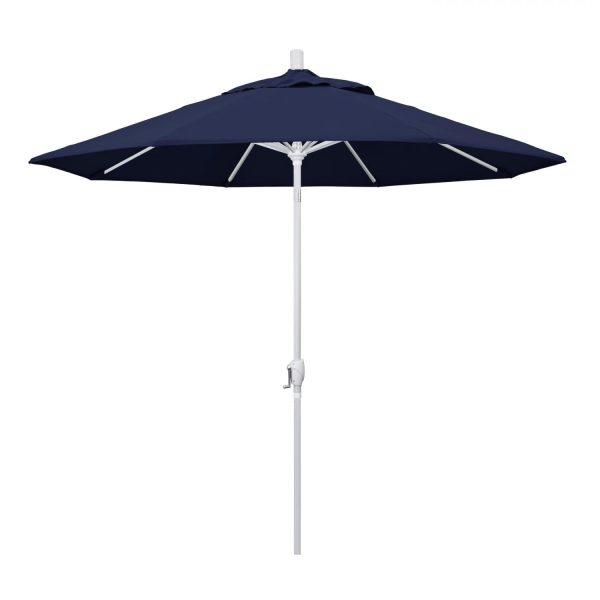 California Umbrella 9 Ft. Octagonal Aluminum Push Button Tilt Patio Umbrella W/ Crank Lift & Aluminum Ribs - Matted White Frame / Olefin Navy Blue Canopy