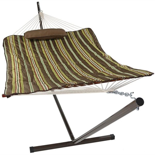 Ultimate Patio Rope Hammock w/ Stand, Pad, & Pillow - Desert Stripe