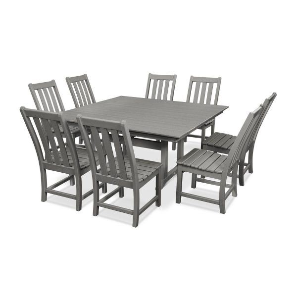 POLYWOOD Vineyard 9-Piece Farmhouse Trestle Dining Set - Slate Grey