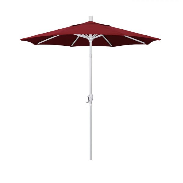 California Umbrella 7.5 Ft. Octagonal Aluminum Push Button Tilt Patio Umbrella W/ Crank Lift & Aluminum Ribs - Matted White Frame / Olefin Red Canopy