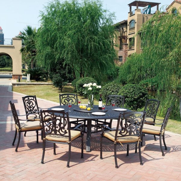 Darlee Santa Barbara 9 Piece Cast Aluminum Patio Dining Set With Lazy Susan - Antique Bronze