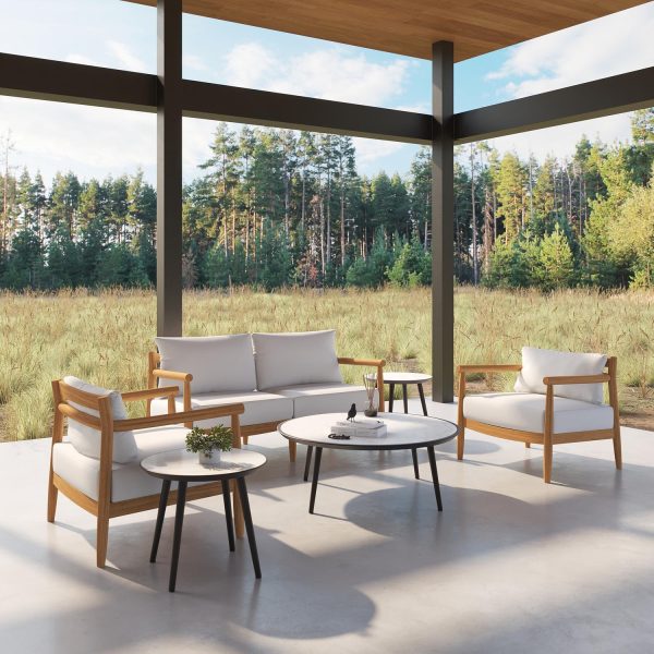 Lido 6 Pc Teak Seating Set in Bliss Linen by Oxford Garden