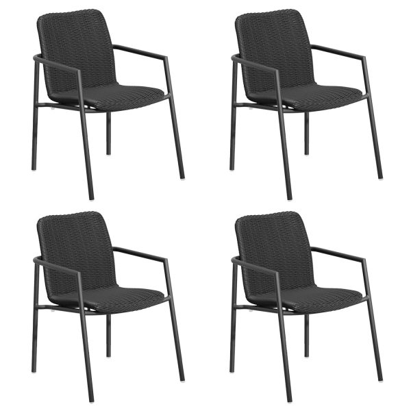 Orso 4 Pc Wicker & Aluminum Dining Arm Chair in Carbon/Shadow By Oxford Garden