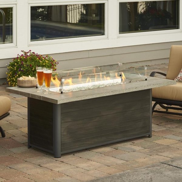 Cedar Ridge 61 Inch Rectangular Polyresin Natural Gas Fire Pit Table in Gray Cedar by Lakeview Outdoor Designs
