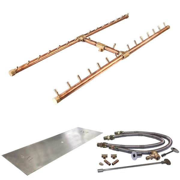 Warming Trends 56 X 25-Inch Linear Propane Fire Pit Burner Kit W/ 42 X 14-Inch H-Style CROSSFIRE Brass Burner - Match Light Ignition - CFBH300LPALPL5625FK2