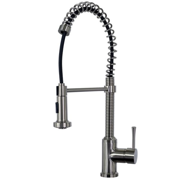 BBQGuys Signature Series Single Handle Pre-Rinse Coil Spring Hot/Cold Faucet W/ Black Braided Hose - Brushed Nickel - N96565-BN-5