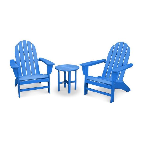 Vineyard 3 Pc Recycled Plastic Adirondack Seating Set in Pacific Blue by POLYWOOD