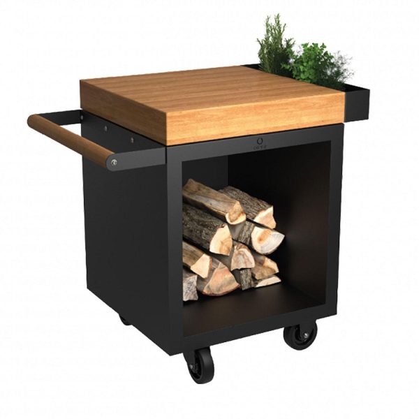OFYR Mise en Place Black 65 PRO Teak Wood 26 Inch Food Prep Station - MP-B-65-PRO-TW