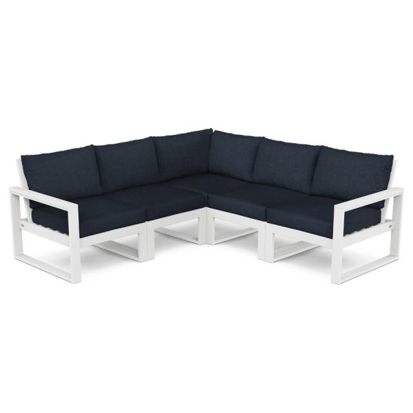 EDGE 4 Person Recycled Plastic Sectional Sofa in White/Marine Indigo by POLYWOOD