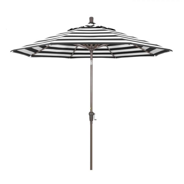 California Umbrella Sunset Series 9 Ft Octagonal Aluminum Auto Tilt Patio Umbrella W/ Crank Lift - Champagne Frame / Sunbrella Cabana Classic Canopy
