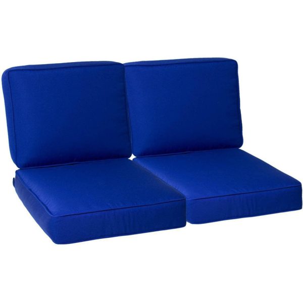 Sunbrella Canvas True Blue 4 Piece Medium Outdoor Replacement Loveseat Cushion Set W/ Piping By BBQGuys Signature