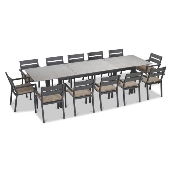Calm Bay 13 Pc Extendable Aluminum Dining Set in Slate/Concrete/Heather Beige by Lakeview Outdoor Designs