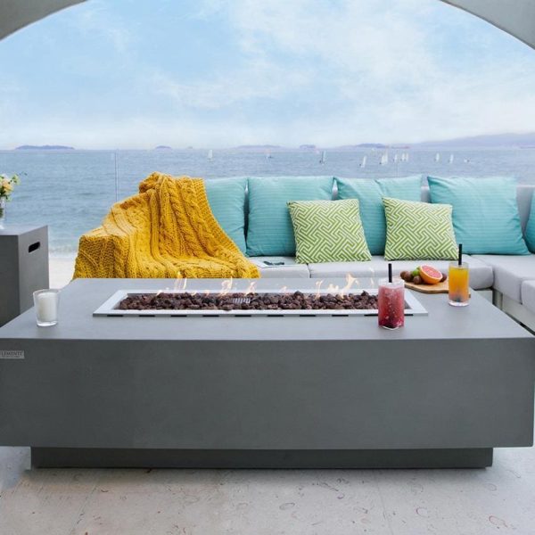 Granville 60 Inch Rectangular Concrete Natural Gas Fire Pit Table in Light Gray by Elementi
