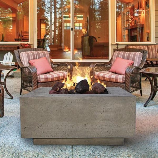 Cascata Bay 3 48 Inch Square GFRC Natural Gas Fire Pit Table in Pewter by Lakeview Outdoor Designs